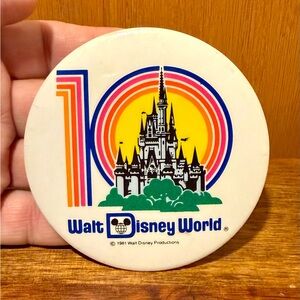 Vintage Walt Disney World Tencennial Celebration 3.5" Button Pin Metal 1981